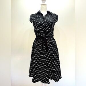 Black & White Polka Dots Dress Cap Sleeve A Line by Petal USA Retro Mod Coquette